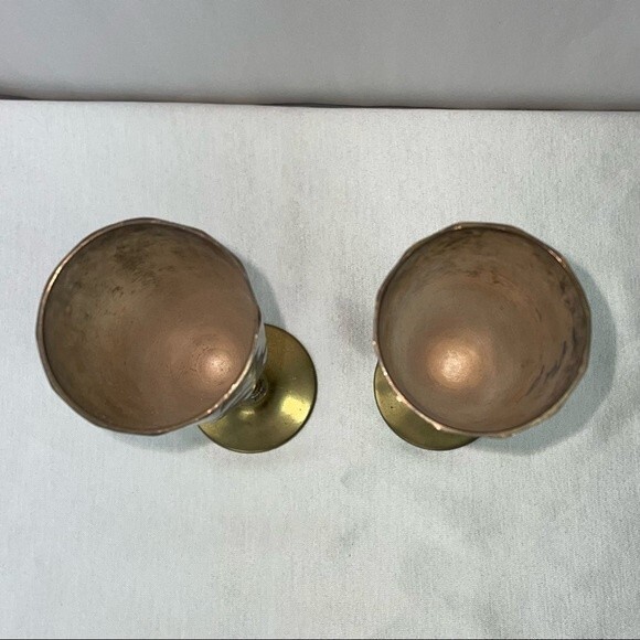 Vintage Brass Champagne Flutes MCM Twisted Goblets Toasting Glasses 2 - Picture 3 of 6